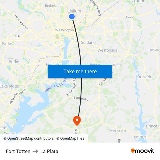 Fort Totten to La Plata map