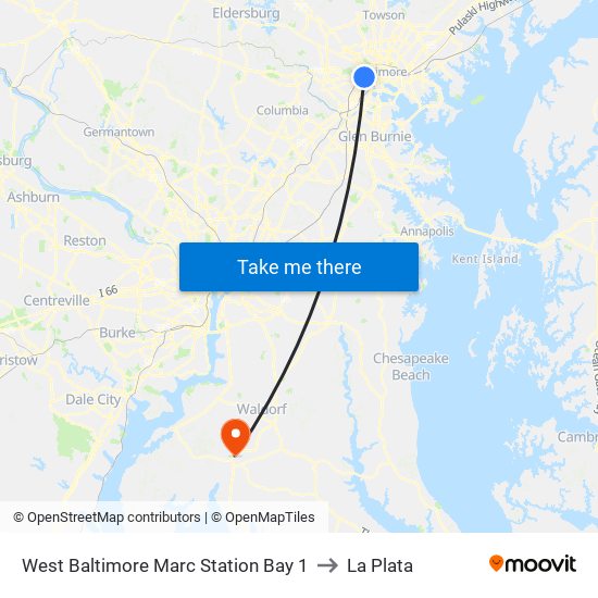 West Baltimore Marc Station Bay 1 to La Plata map