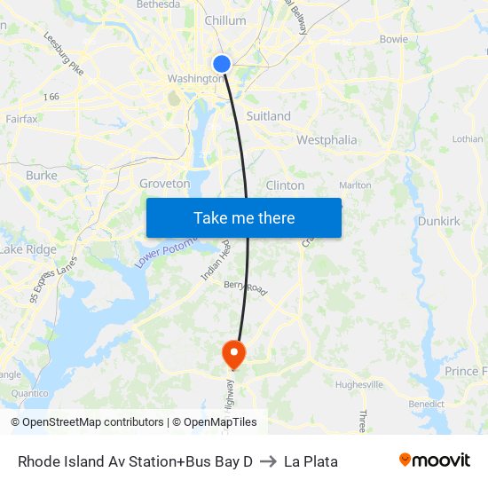 Rhode Island Ave-Brentwood+Bay D to La Plata map