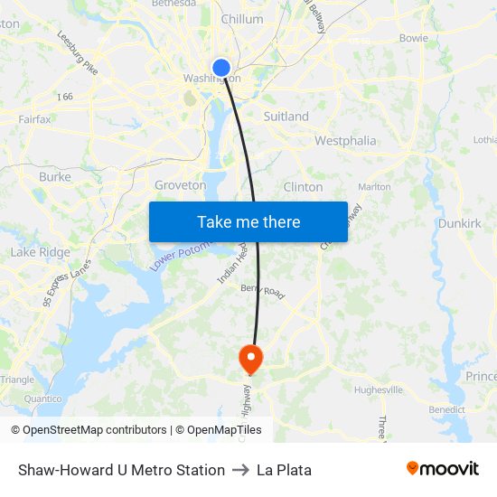 Shaw-Howard U Metro Station to La Plata map