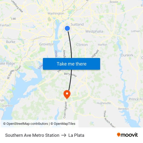 Southern Ave Metro Station to La Plata map