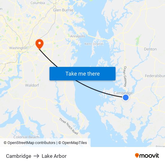 Cambridge to Lake Arbor map