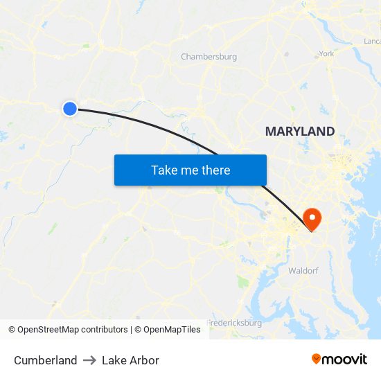 Cumberland to Lake Arbor map