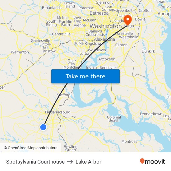 Spotsylvania Courthouse to Lake Arbor map