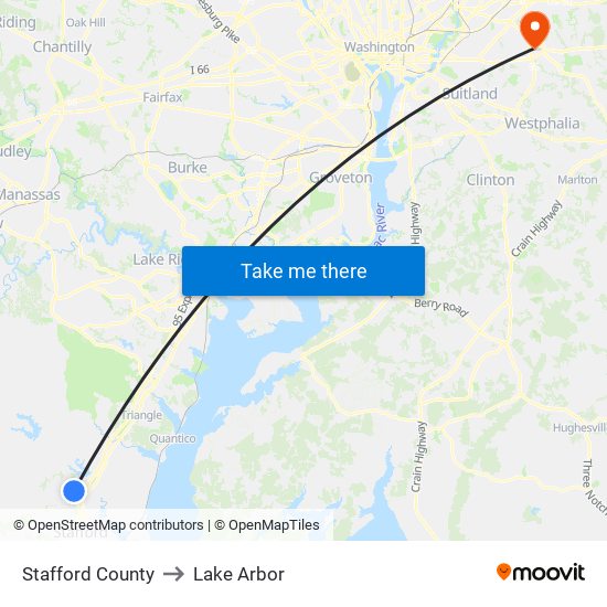 Stafford County to Lake Arbor map