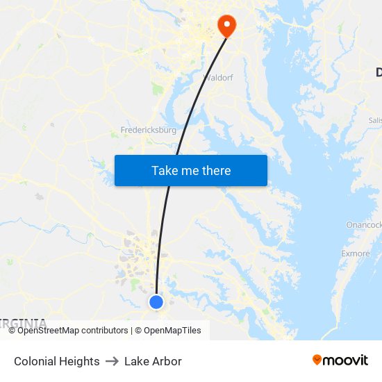 Colonial Heights to Lake Arbor map