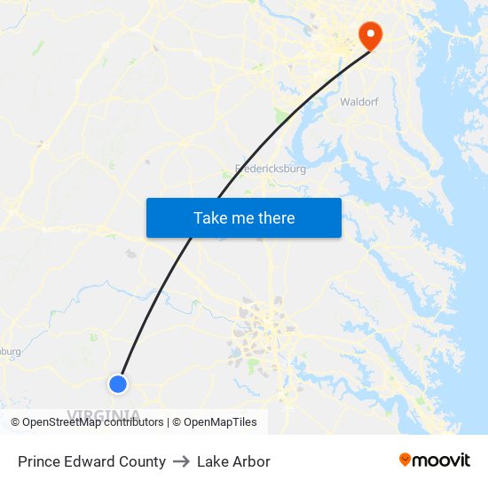 Prince Edward County to Lake Arbor map