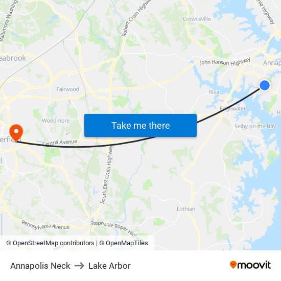 Annapolis Neck to Lake Arbor map