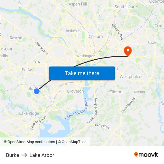 Burke to Lake Arbor map