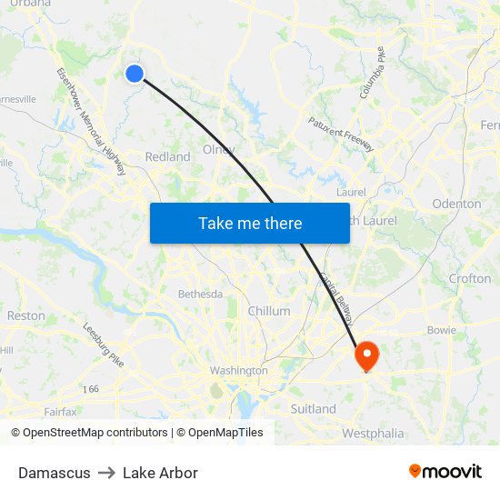 Damascus to Lake Arbor map