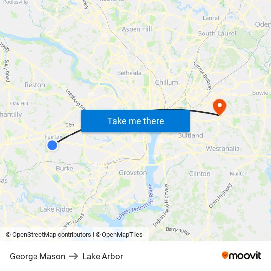 George Mason to Lake Arbor map