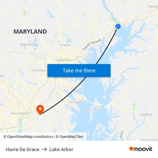 Havre De Grace to Lake Arbor map