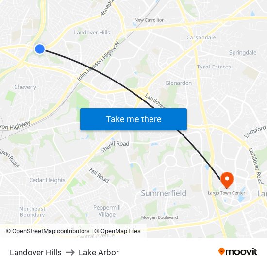 Landover Hills to Lake Arbor map