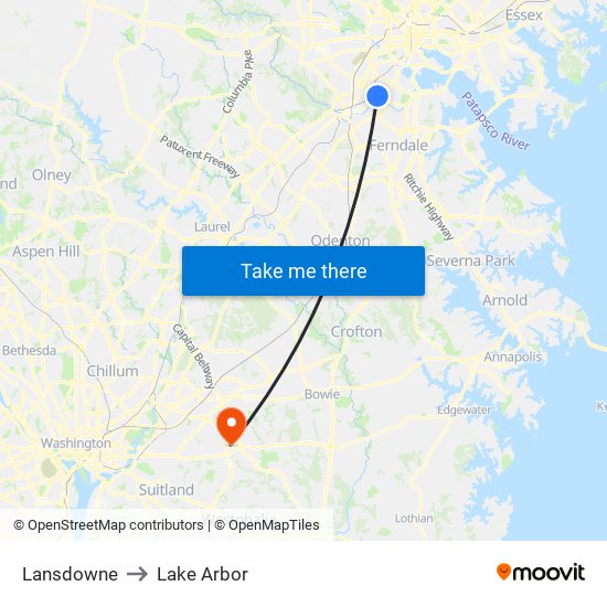 Lansdowne to Lake Arbor map