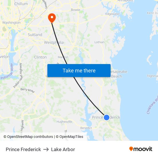 Prince Frederick to Lake Arbor map