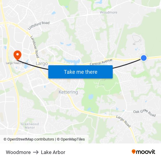 Woodmore to Lake Arbor map