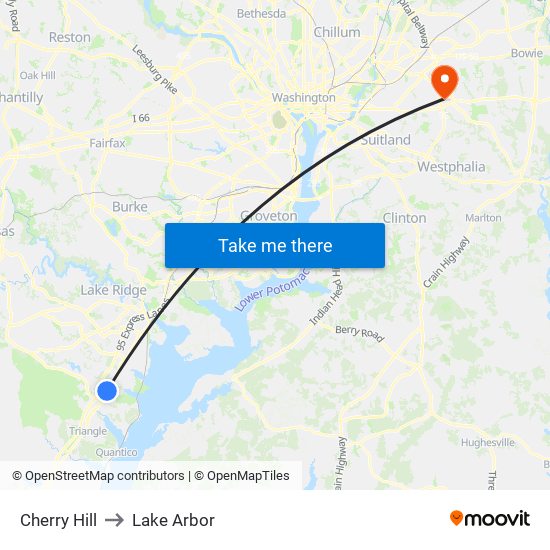 Cherry Hill to Lake Arbor map