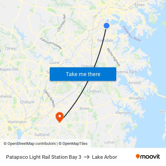 Patapsco Light Rail Station Bay 3 to Lake Arbor map