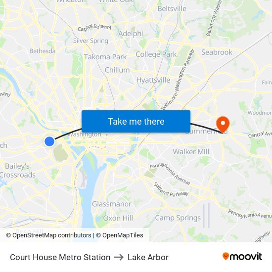 Court House Metro Station to Lake Arbor map