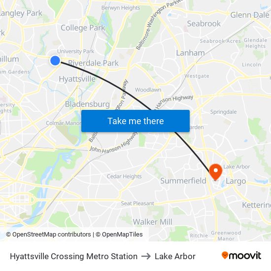 Hyattsville Crossing Metro Station to Lake Arbor map