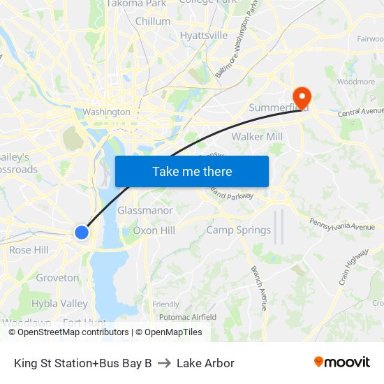 King St Station+Bus Bay B to Lake Arbor map
