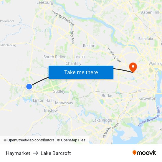 Haymarket to Lake Barcroft map