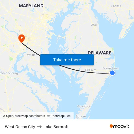 West Ocean City to Lake Barcroft map