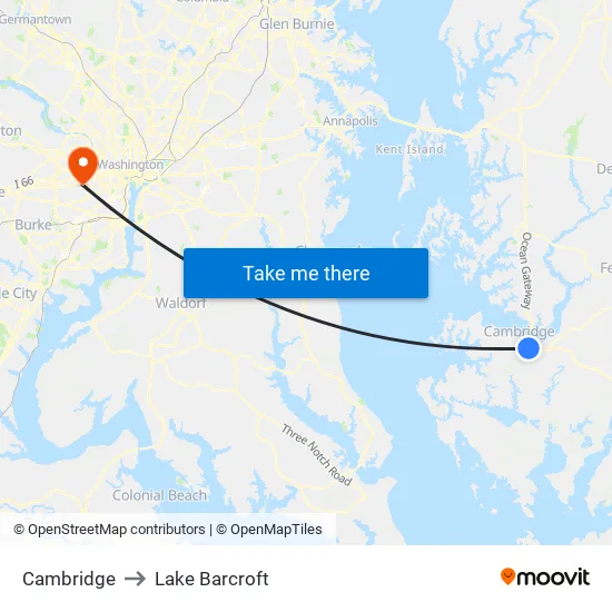 Cambridge to Lake Barcroft map