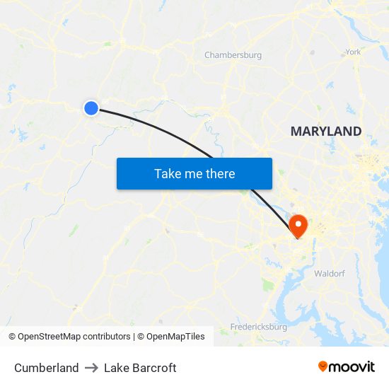 Cumberland to Lake Barcroft map