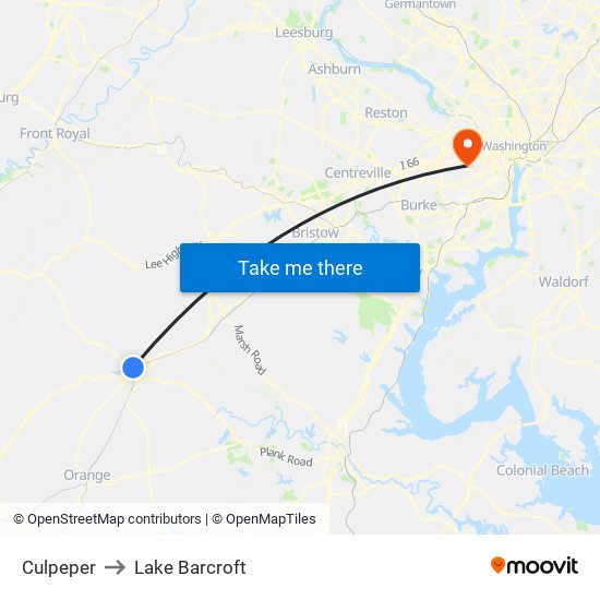 Culpeper to Lake Barcroft map
