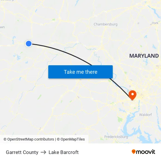 Garrett County to Lake Barcroft map