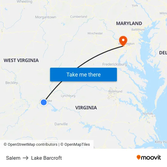 Salem to Lake Barcroft map