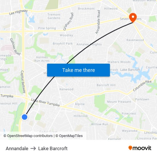 Annandale to Lake Barcroft map