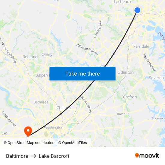 Baltimore to Lake Barcroft map