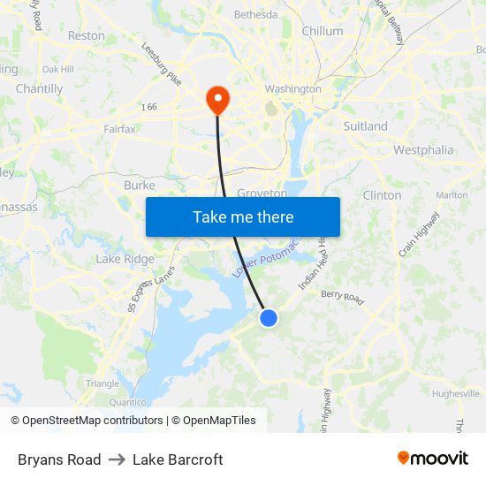 Bryans Road to Lake Barcroft map