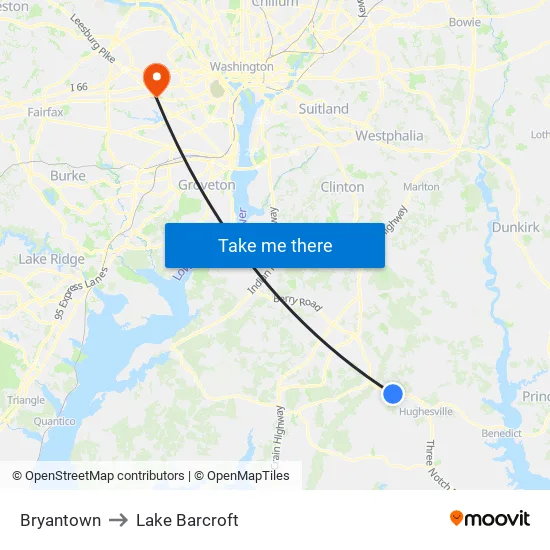 Bryantown to Lake Barcroft map