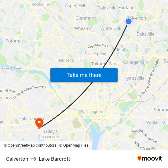 Calverton to Lake Barcroft map