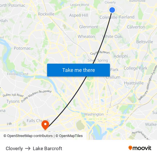 Cloverly to Lake Barcroft map