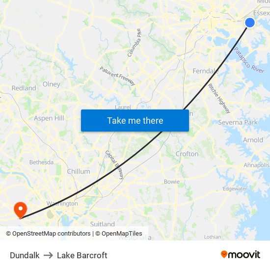 Dundalk to Lake Barcroft map