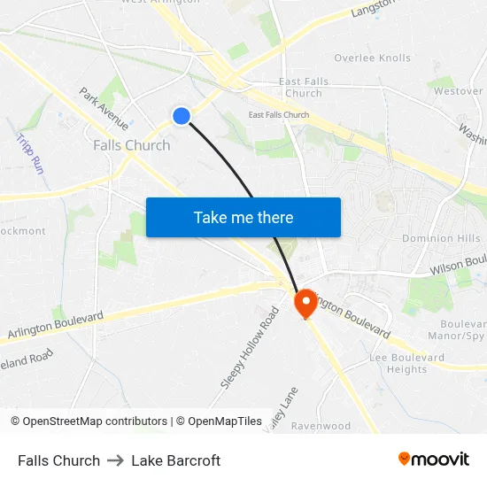 Falls Church to Lake Barcroft map