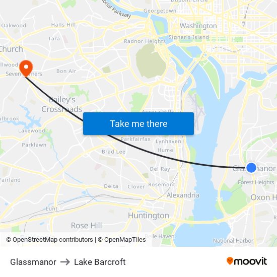 Glassmanor to Lake Barcroft map