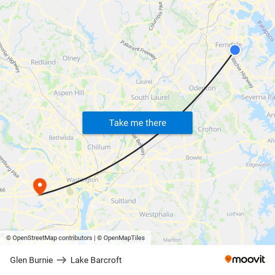 Glen Burnie to Lake Barcroft map