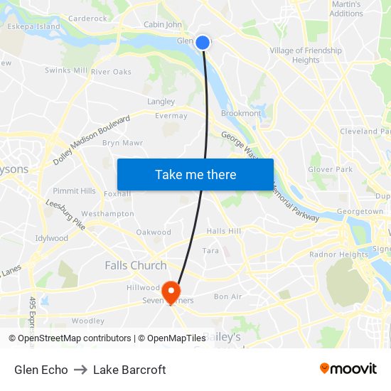 Glen Echo to Lake Barcroft map