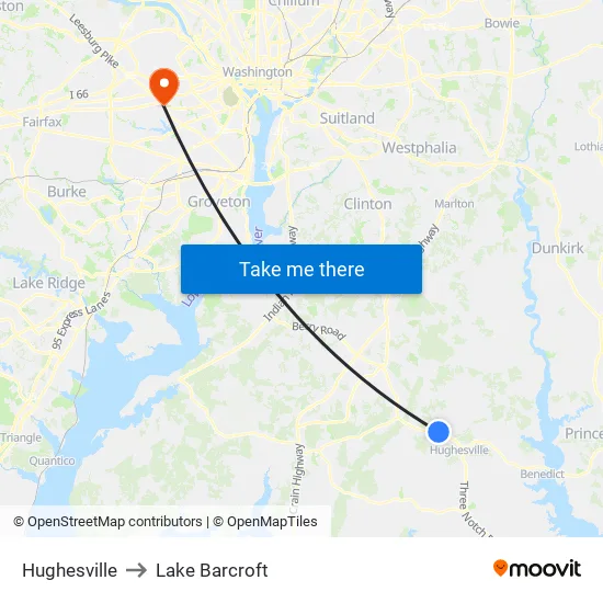 Hughesville to Lake Barcroft map