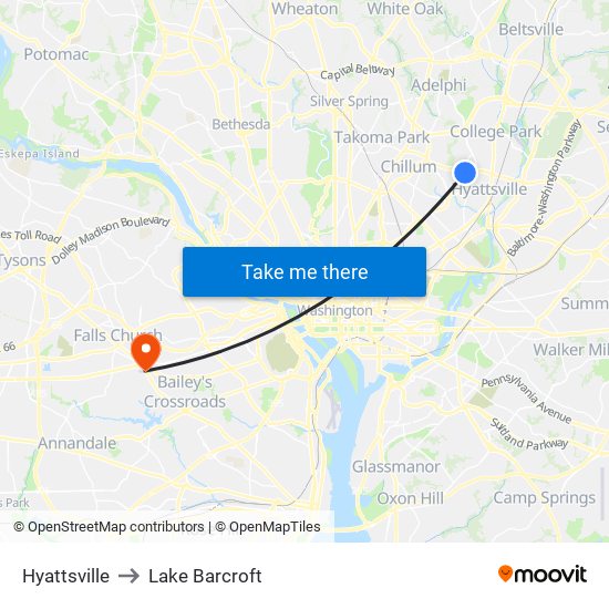 Hyattsville to Lake Barcroft map