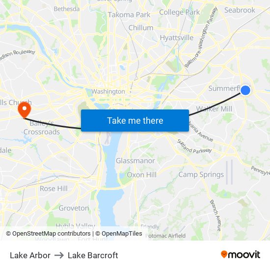Lake Arbor to Lake Barcroft map