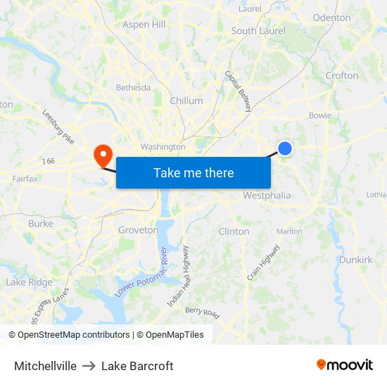 Mitchellville to Lake Barcroft map