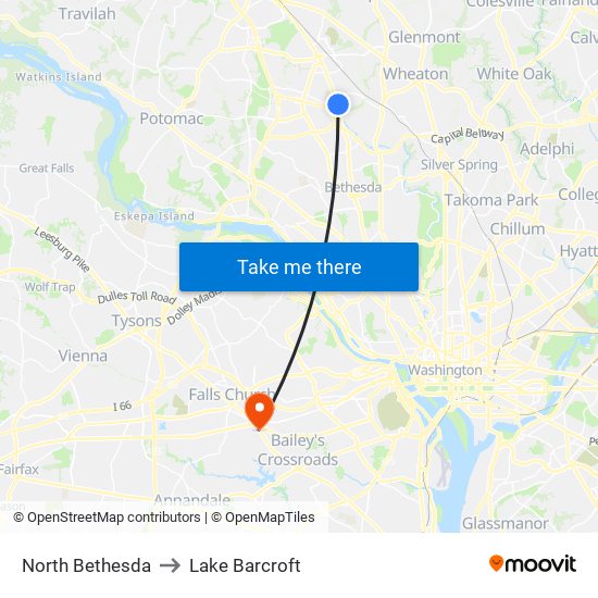 North Bethesda to Lake Barcroft map