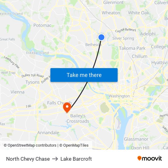 North Chevy Chase to Lake Barcroft map