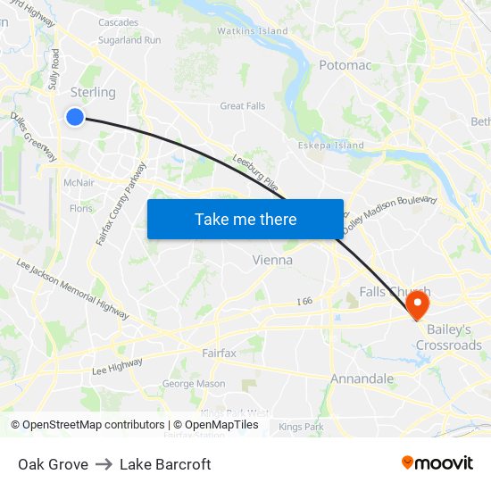 Oak Grove to Lake Barcroft map